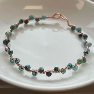 African turquoise 8” copper wire beaded beads handcrafted handmade dainty